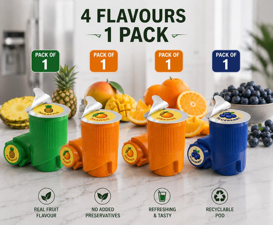FLAVOFIZZ Mixed Flavour Combo Pack (Pack of 4) | Mango, Orange, Pineapple & Blueberry | Fruit Flavoured Water Caps