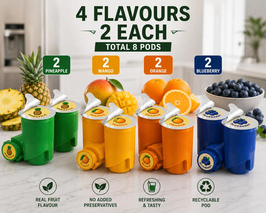 FLAVOFIZZ Mixed Flavour Combo Pack (Pack of 4) | Mango, Orange, Pineapple & Blueberry | Fruit Flavoured Water Caps