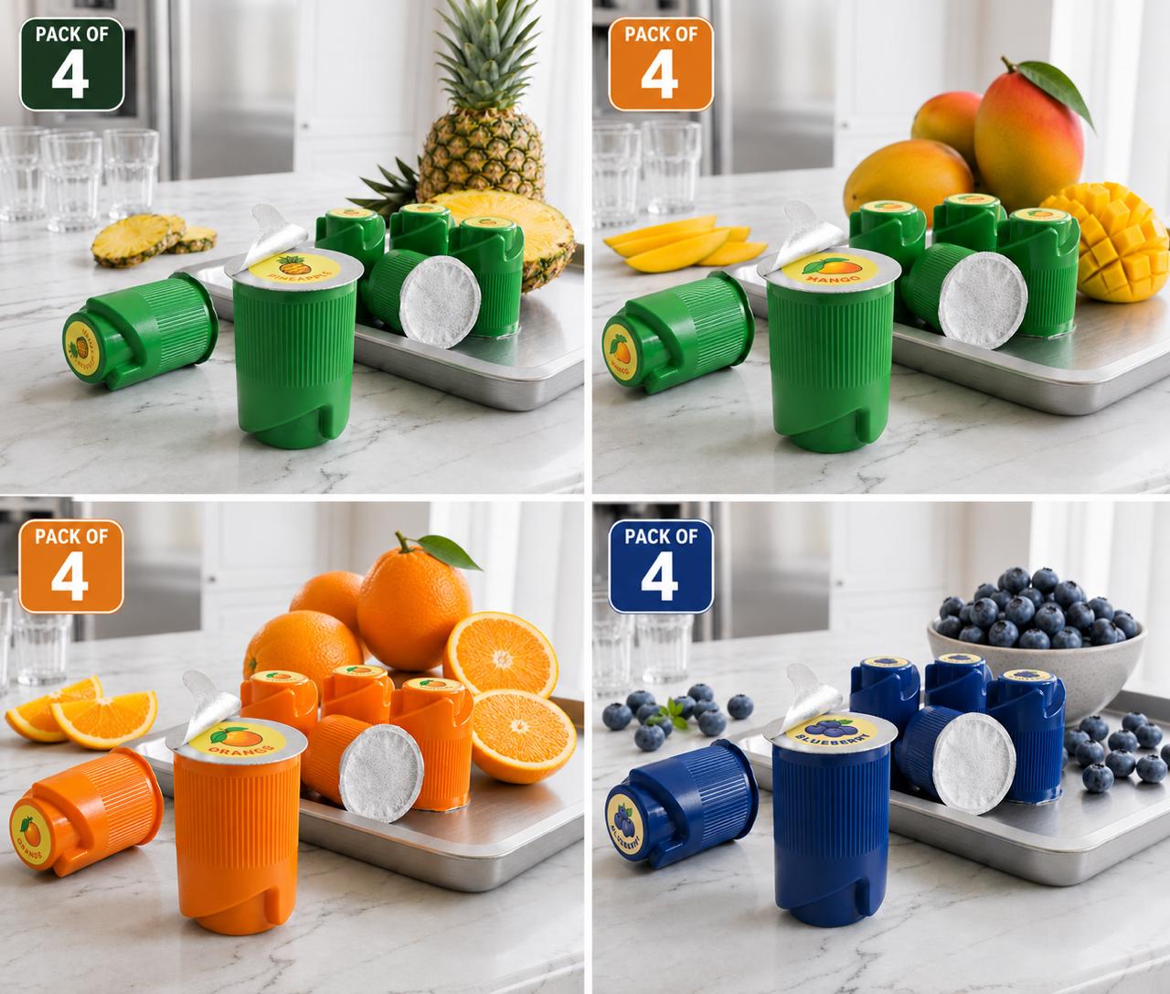 FLAVOFIZZ Mixed Flavour Combo Pack (Pack of 4,8,12,16) | Mango, Orange, Pineapple & Blueberry | Fruit Flavoured Water Caps